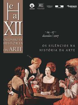 Capa preta com título "Os silêncios na História da Arte", data e número da edição. Na parte inferior, a pintura de quatro pessoas brancas com vestimentas de época sentadas em volta de uma mesa.